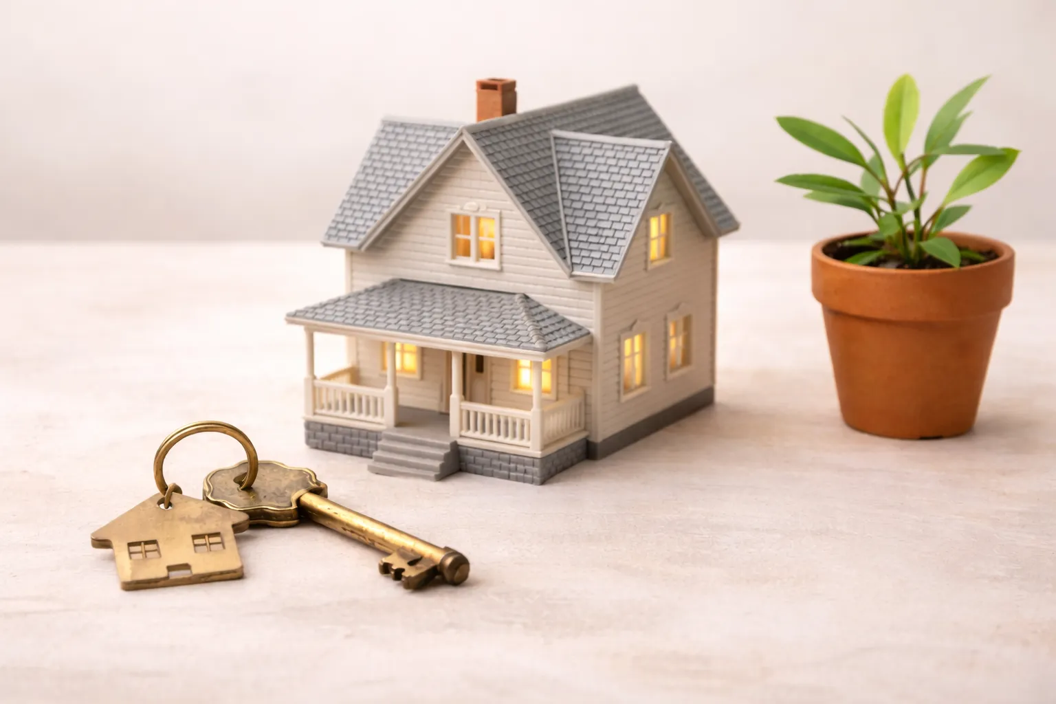 New home fund for William and Yasemin, represented by house keys and a miniature home.
